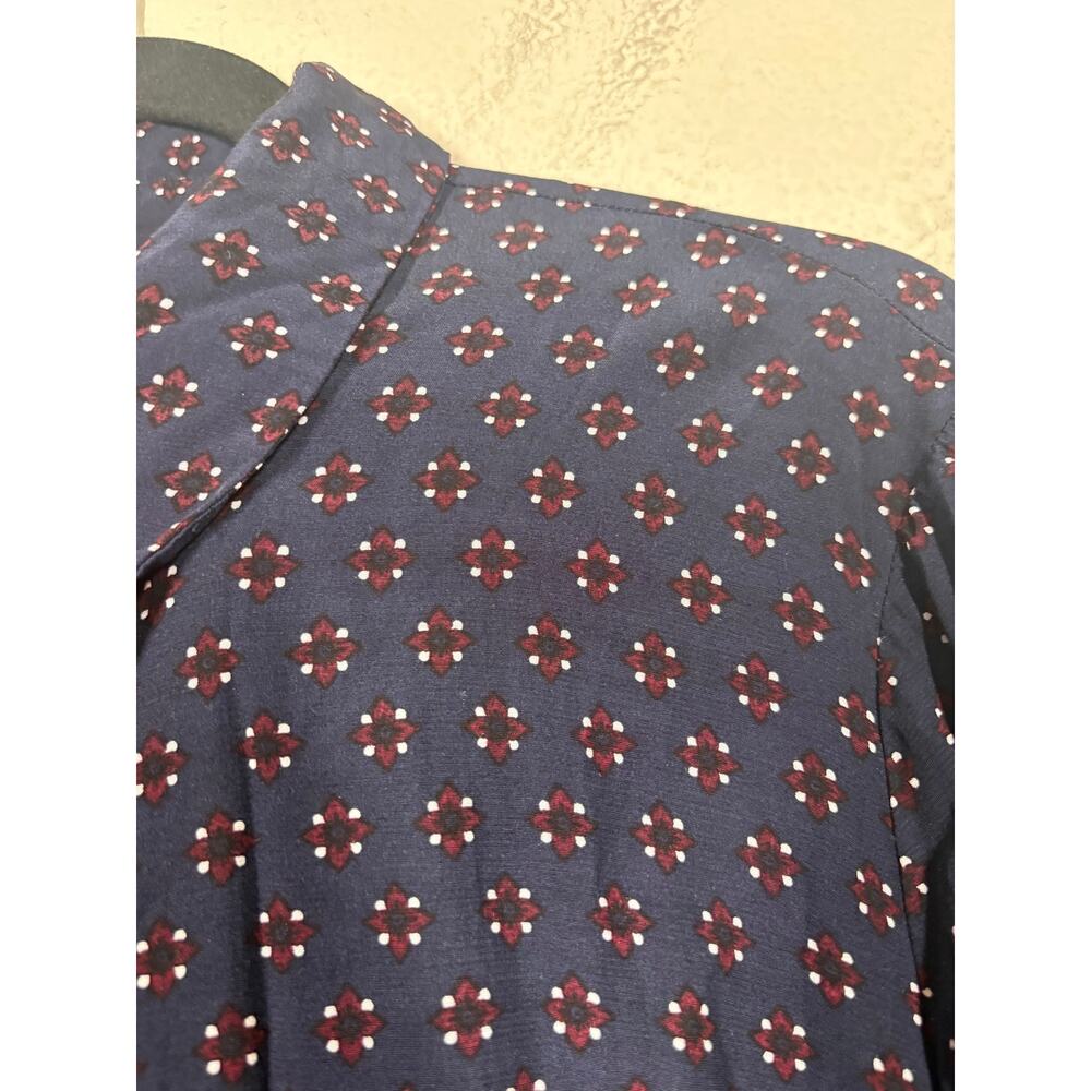 Madewell Size 14 Ruched Midi Shirtdress Navy Foulard Floral Long Sleeves - Picture 10 of 13